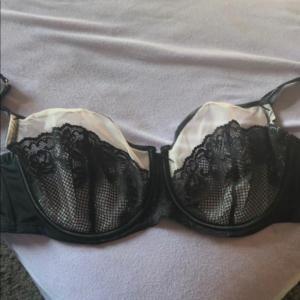 Super sexy black lace and white mesh bra